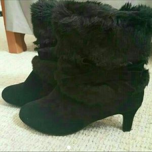 Fur black booties