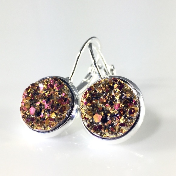 3/$20⚡️Copper Magenta faux Druzy leverbacks - Picture 3 of 6