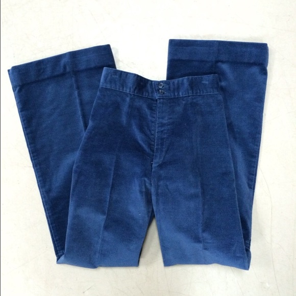 70s Levis Blue Velvet Bell Bottoms High Waist - Picture 3 of 4