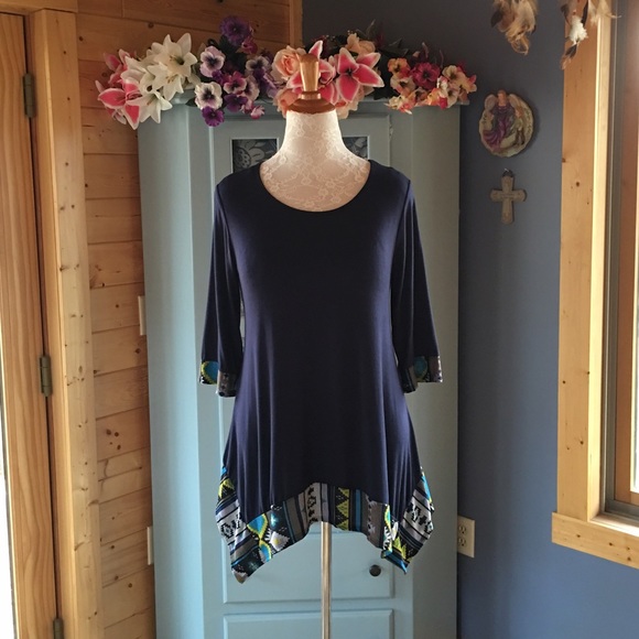 Boutique Tops - Blouse with Aztec Trim. Brand NEW w/Tags. Wow!