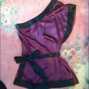 100% silk deep plum Bebe one-shoulder top
