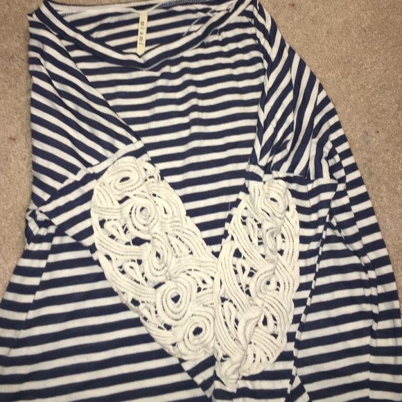 Blue and white striped shirt with lace elbow pads