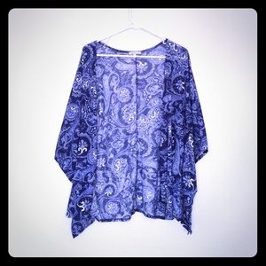 Blue and white kimono cardigan