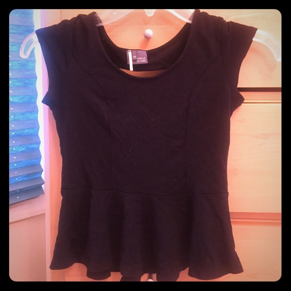 Black open back short sleeve shirt