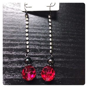 Pink and black long dangle earrings