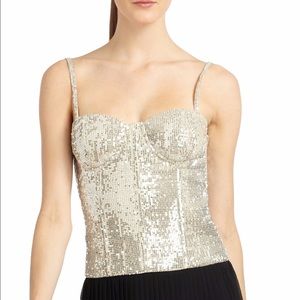 Alice and Olivia silver sequin bustier with straps