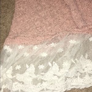 Brand new pink frilly sweater with lace bottom