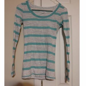 Teal and Gray Aeropostale Striped Long Sleeve Top