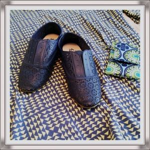 Navy blue Oxford eyelet flats