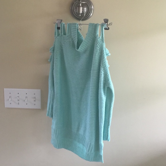 Pippa Lynn Aqua sweater one size cut out arms - Picture 1 of 2