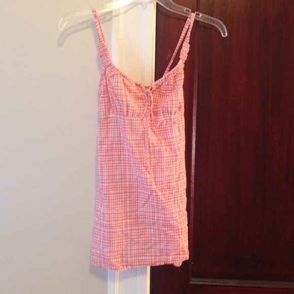 Orange and white checkered tie back