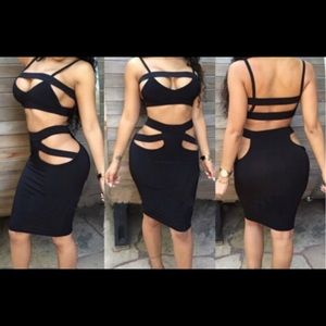 Sexy black two pieces strap hollow out dress