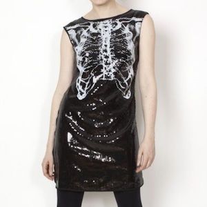 Rodarte Black Sequin Skeleton Rib Cage Dress Goth