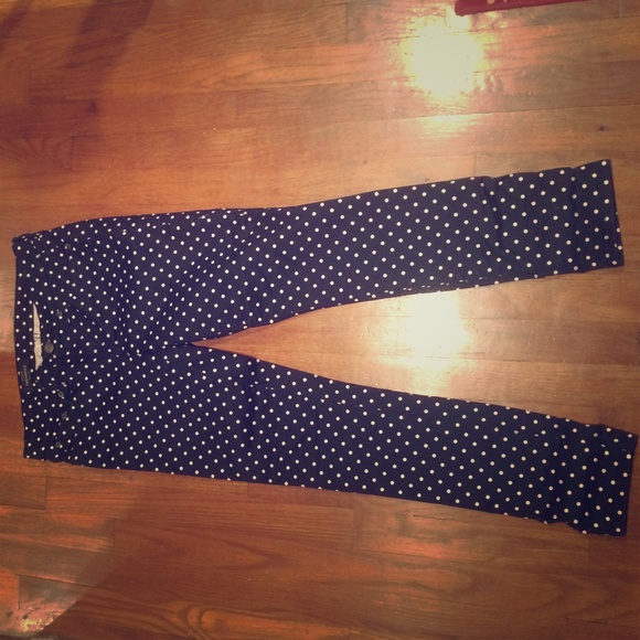 J.Crew Toothpick denim and white polka dot jeans