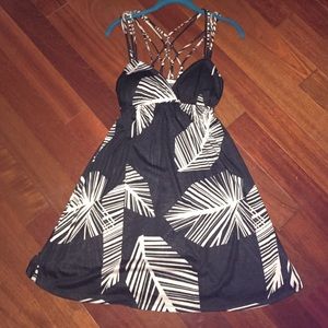 Navy and tan strappy back summer dress