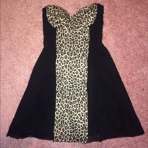 ASOS Size 2 Mini Dress Black/Leopard Strapless