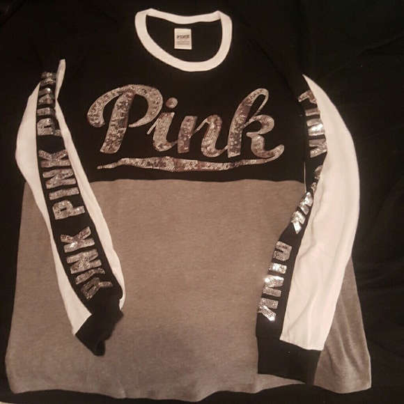 PINK long sleve curved hem Tee