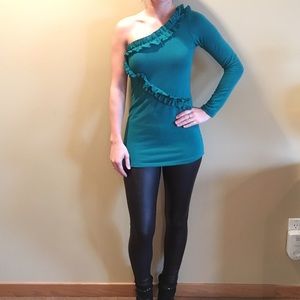 Fitted turquoise one sleeve top