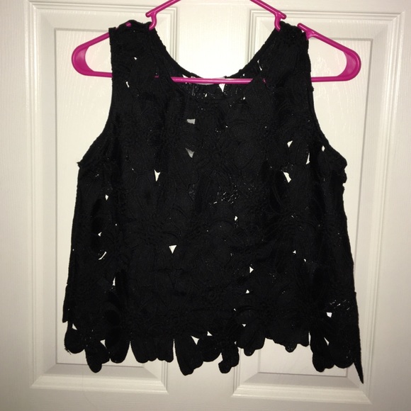Black see through floral crop top