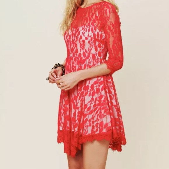FREE PEOPLE RED LACE DRESS NWT - Picture 3 of 4