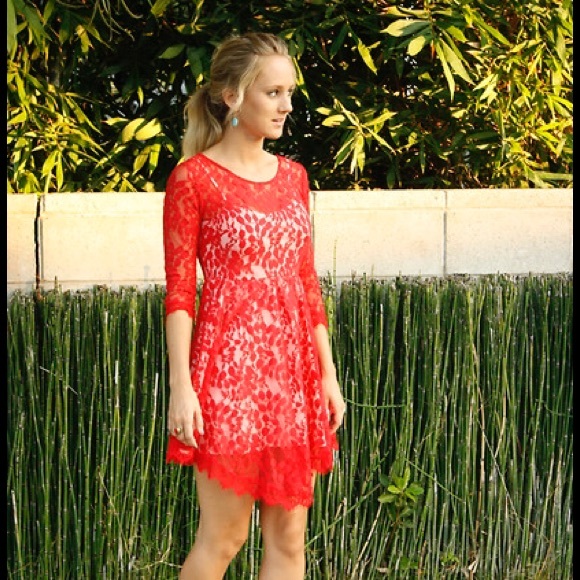 FREE PEOPLE RED LACE DRESS NWT - Picture 2 of 4