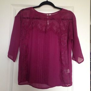 Sheer lace magenta blouse
