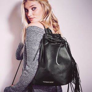 VS Black Leather Fringe Back Pack