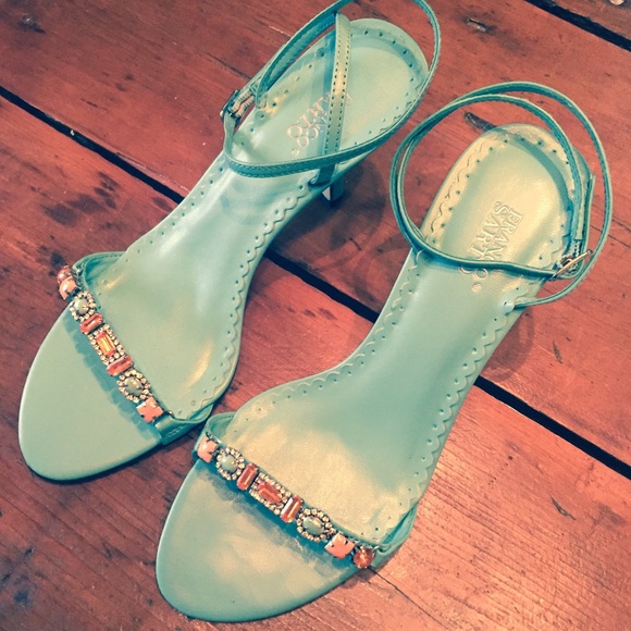 Franco Sarto Turquoise Heels with Jewels worn once