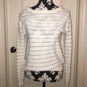 White and silver sparkle striped sweater
