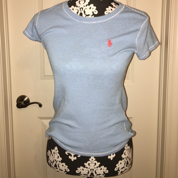 RL blue and white striped crew tee