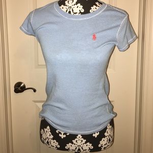 RL blue and white striped crew tee