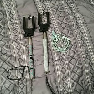 2 Selfie Sticks and Ear Buds