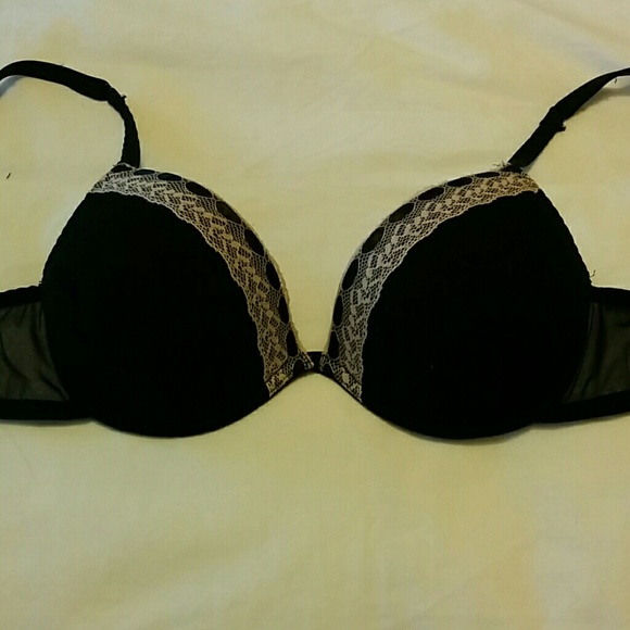 Black bra with soft pink lace