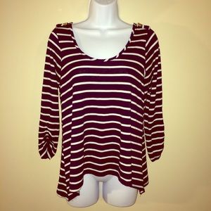 Loose-fitting, 3/4 sleeve striped casual shirt
