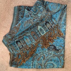 Peacock and navy blue pashmina scarf