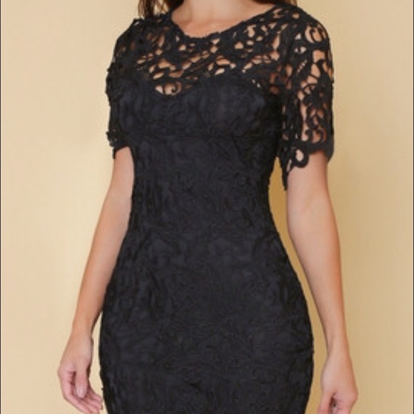 Black Lace Hollow Out Midi Dress