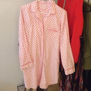 Pink polka dot flannel nightgown