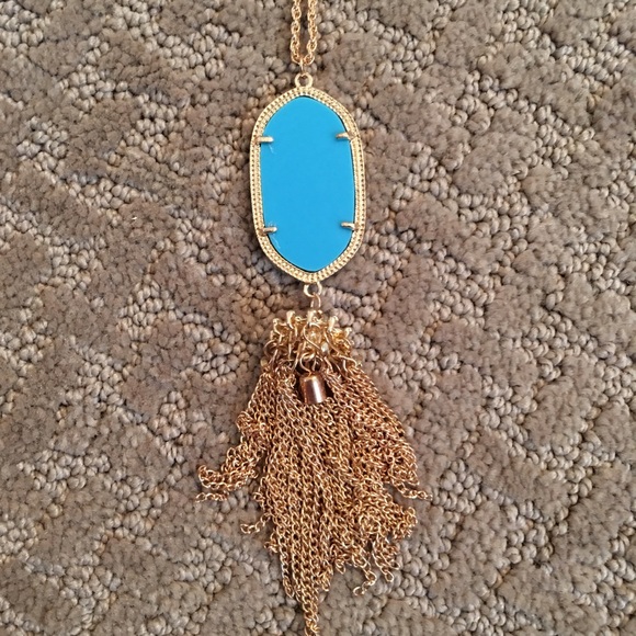 🆑 Teal and Gold tassel necklace - Picture 2 of 3