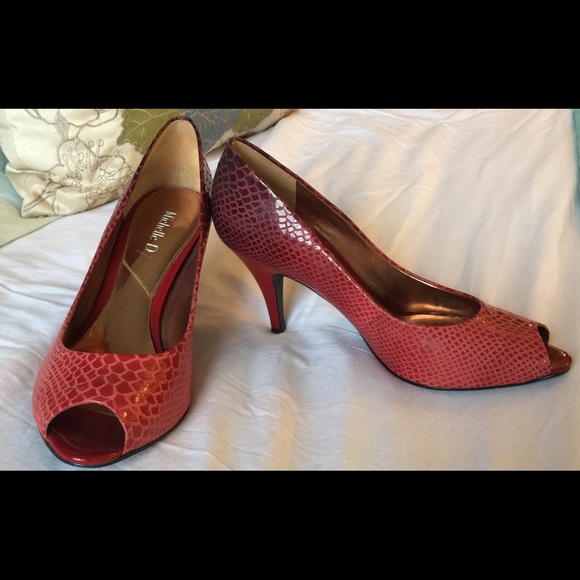 Red peep toe pumps