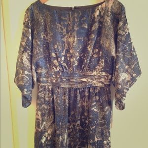 Brown and blue abstract patterned dress
