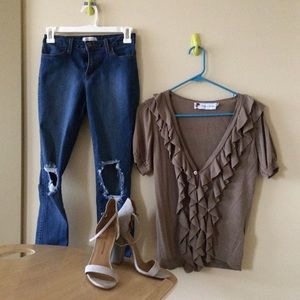 Twelve by Twelve Ruffled Taupe Cardigan