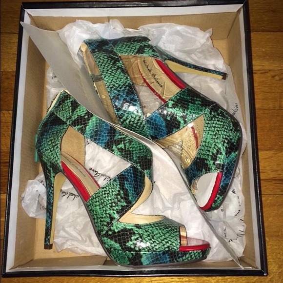 Shoes - Snakeskin open toe heels