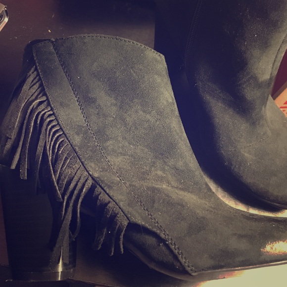 Fringe black booties