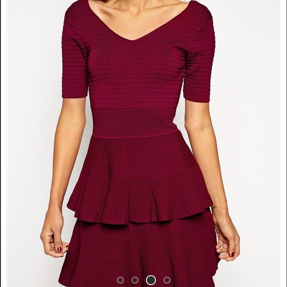 ASOS SKATER DOUBLE LAYER BURGUNDY DRESS - Picture 3 of 4