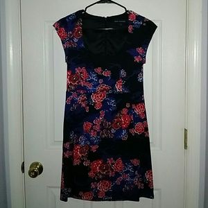 Black mini dress with flowery pattern