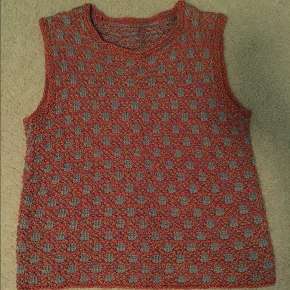 Hand Knitted Red/Orange/Grey Vest