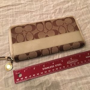 Tan/Cream signature COACH zip-around wallet