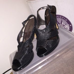 NINE WEST black glitter heels