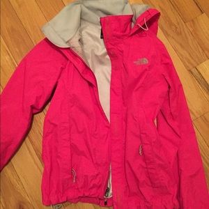small hot pink north face rain jacket