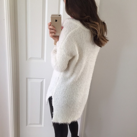 Sold • Cream Fuzzy V-Neck Sweater - Picture 2 of 4